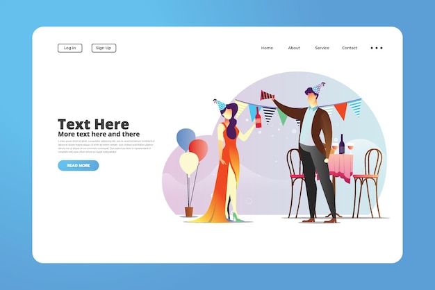 Vector concept illustrated men and woman new year party landing page template