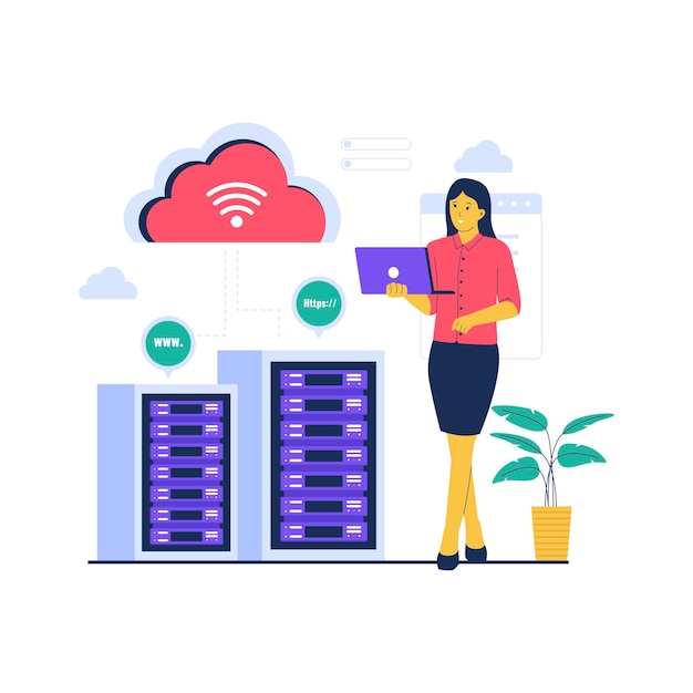 Concept illustratie van cloud hosting-technologie