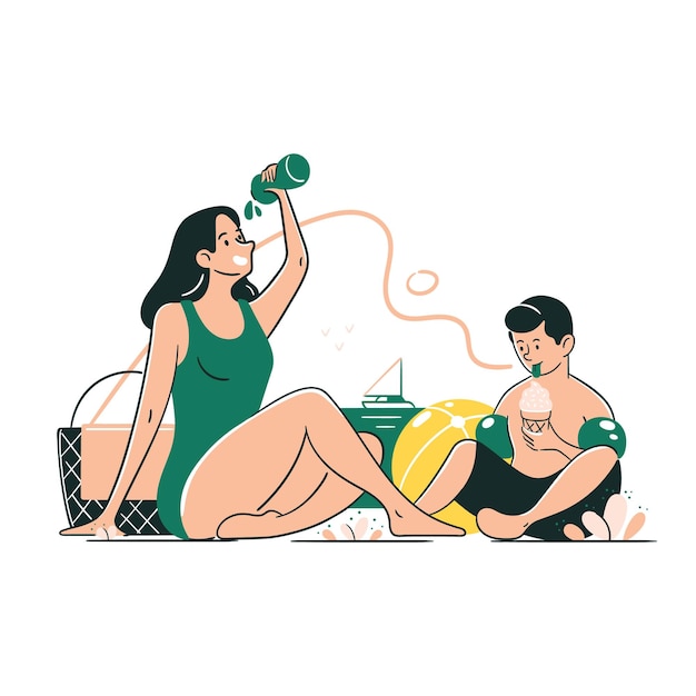 The concept of illustrating a vacation at a hot mother and son resort