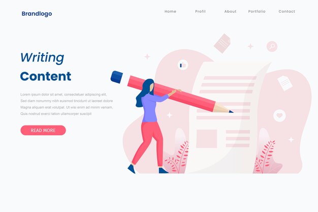 Concept illustration of article writing landing page