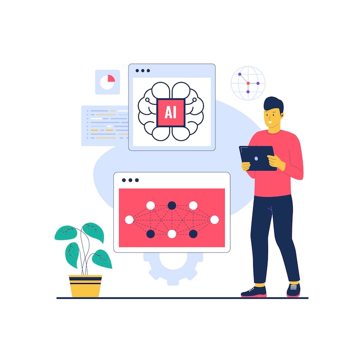 Vector concept illustration of deep learning technology