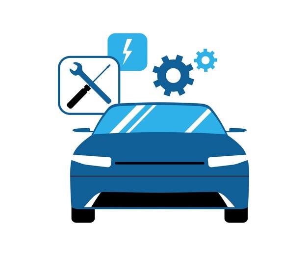 concept illustration of electric vehicle repair service vector illustration