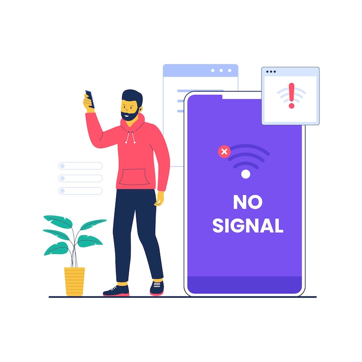 Vector concept illustration of lost wireless connection technology