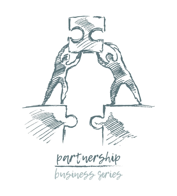 Концептуальная иллюстрация партнерства и совместной работы людей, помогающих друг другу собрать полную головоломку