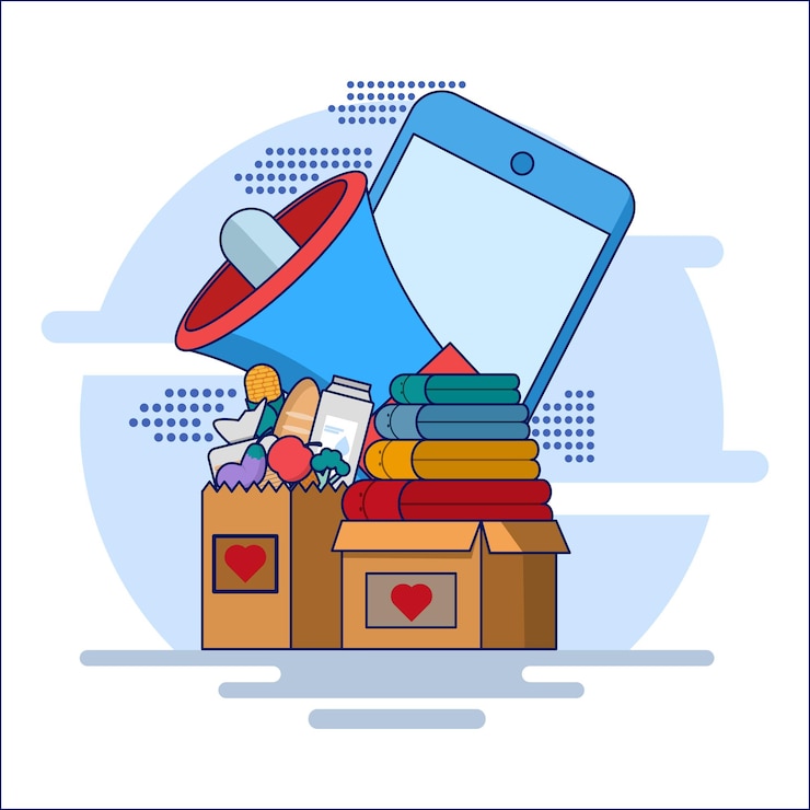 वेक्टर concept illustration of online donation or charity participation or donation and volunteering