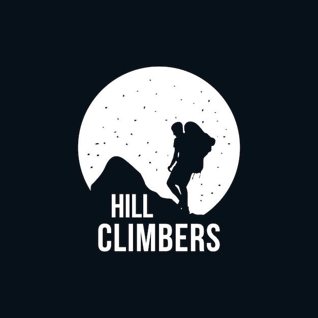 Illustrazione concettuale di persone che scalano montagne per loghi e distintivi