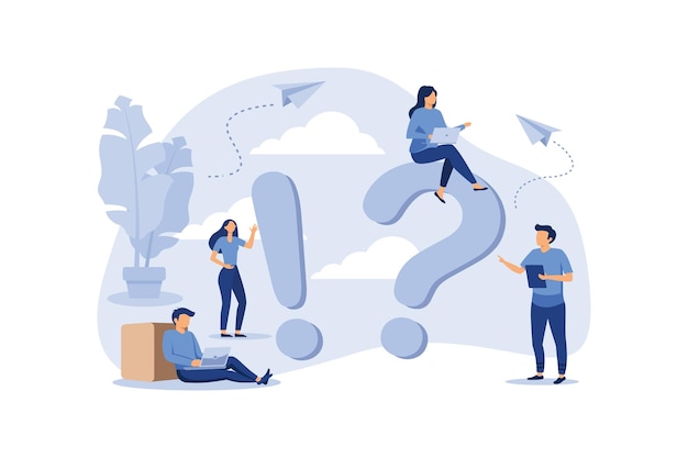 concept illustration of people frequently asked questions around question marks answer to question