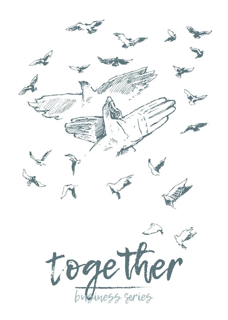 Concept illustration of people hold hands in a spirit of togetherness