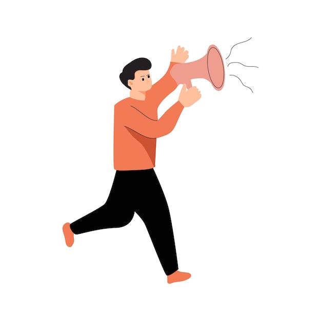 Vector concept illustration of person using toa loudspeaker