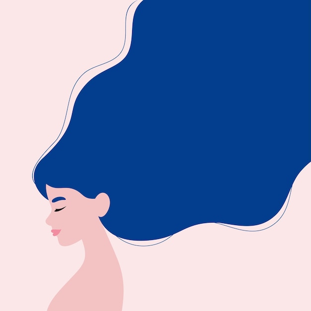 concept illustration of a portrait of a woman with long flying hair in profile