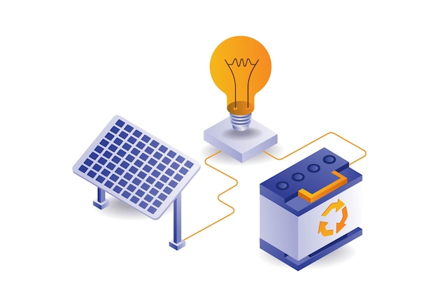 Concept illustration of a symbol for storing energy from a solar panel battery