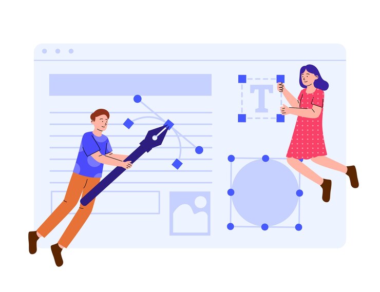 Vector concept illustration of two young people designing web