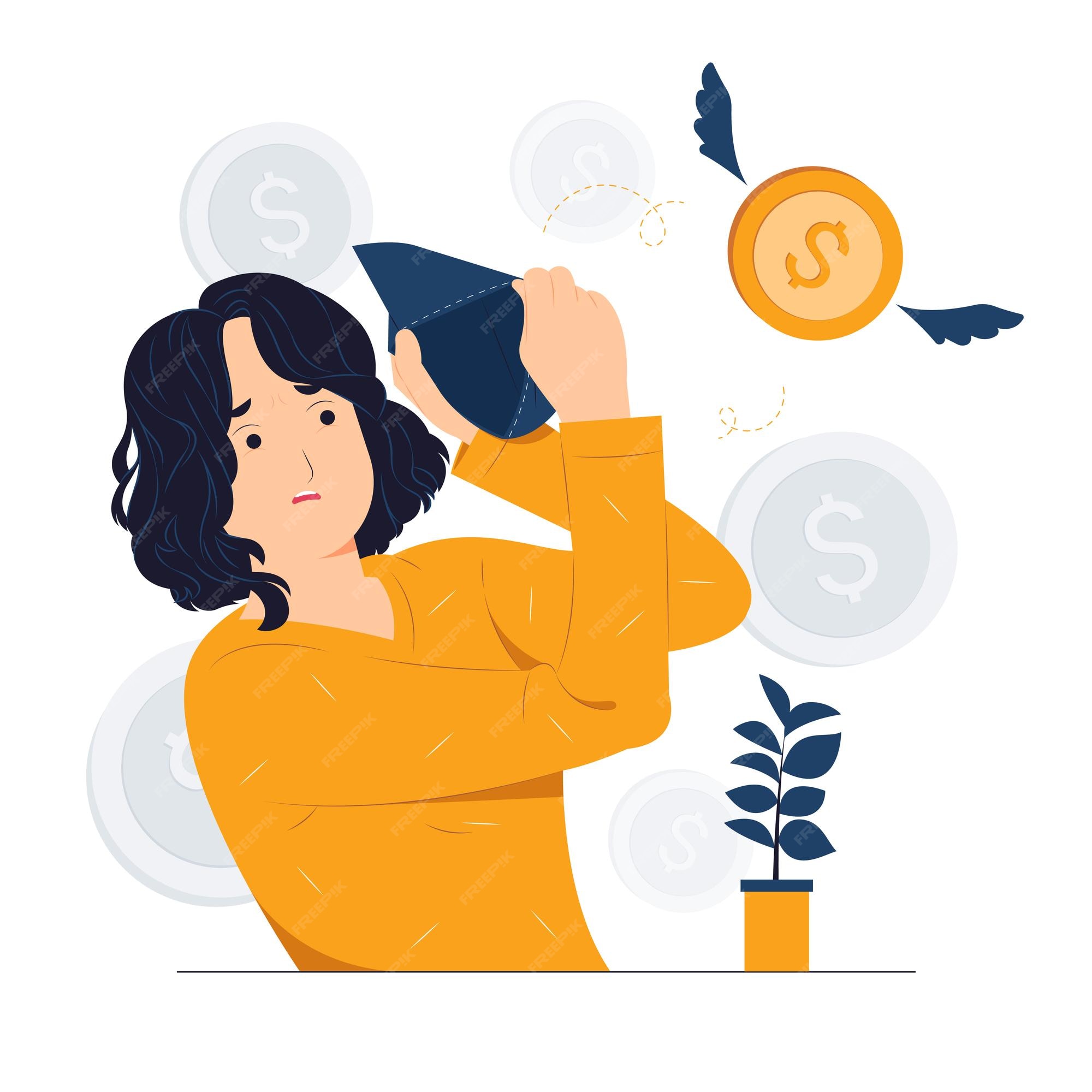Premium Vector | Concept illustration of unhappy sad poor woman holding  open empty wallet with no pocket money flat cartoon style