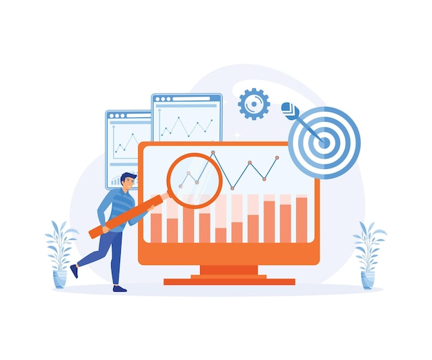 Vector concept illustration of worker checking data analystflat flat vector modern illustration