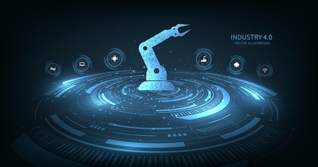 Concept of industry 40 technology on dark blue background