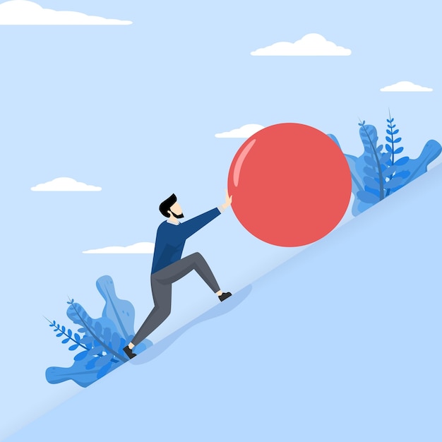 concept of innovation in business, businessman pushing the ball, winning strategy, solutions, smart