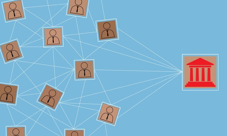 Вектор концепция интеграции банка в интернет банковские работники подключены