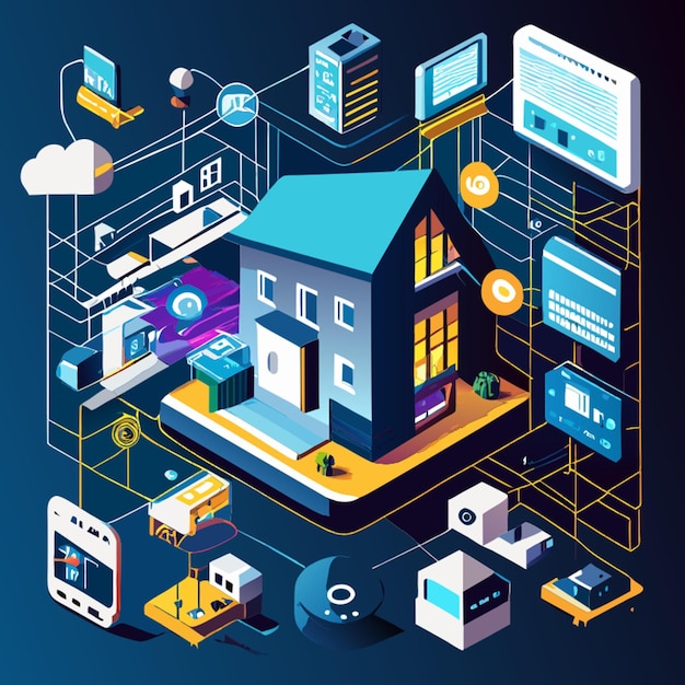 Vector the concept of the internet of things with smart home featuring various connected devices