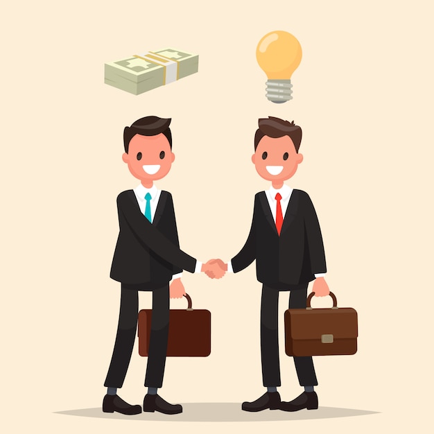 Концепция инвестирования в бизнес. Два бизнесмена обмениваются рукопожатием, подписывая соглашение.