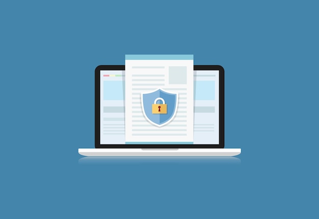 データセキュリティ コンピュータのデスクトップやラボトップのシールド 敏感なデータを保護するインターネットセキュリティ ベクトルイラスト