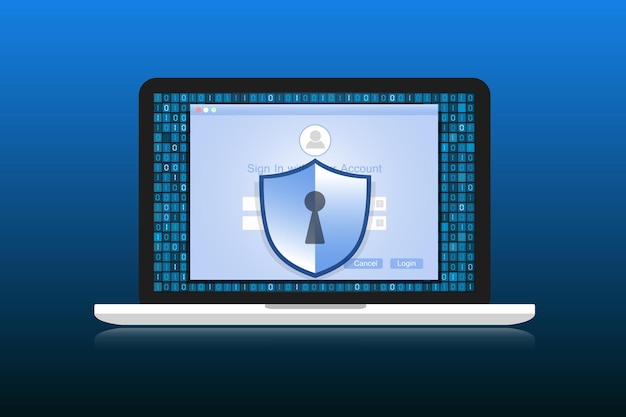 Concept is gegevensbeveiliging Shield op Laptop beschermt gevoelige gegevens Internetbeveiliging Vector Design