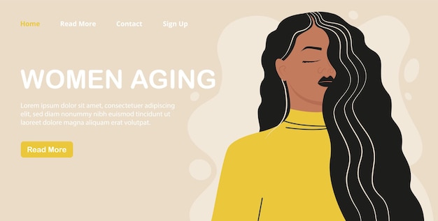 Vector concept of landing page of woman process of aging natural aging concept