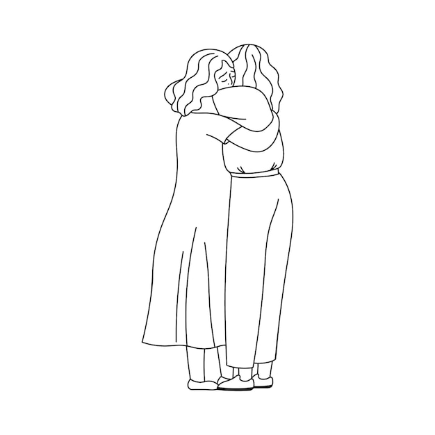 Vector the concept of the loss of a loved one doodle style womens hug each other human time line art handdrawn vector illustration all elements are isolated