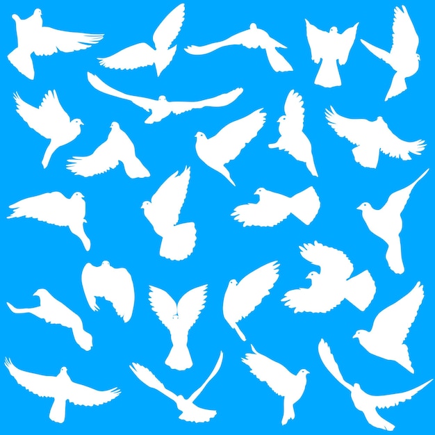 Concept of love or peace Set of silhouettes of doves Vector illustration