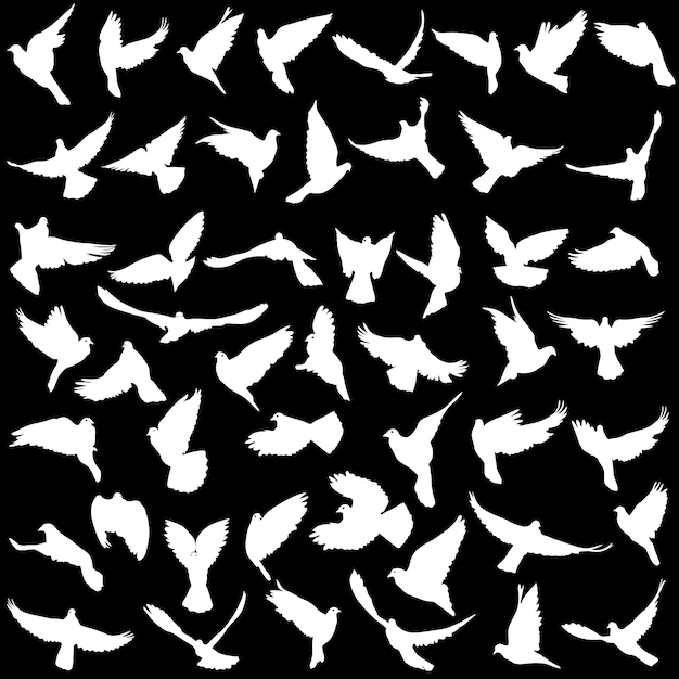 Concept of love or peace Set silhouettes doves Vector illustration