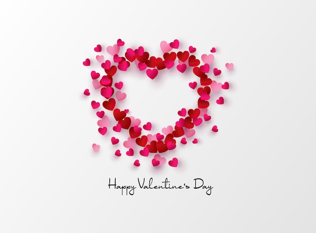 Концепция любви и дня святого Валентина, много маленьких бумажных сердечек вместе в большое сердце.