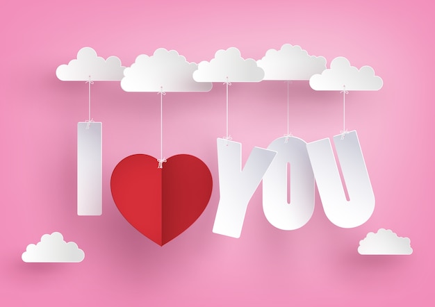 Concept of  love and valentine day,message hang on the sky