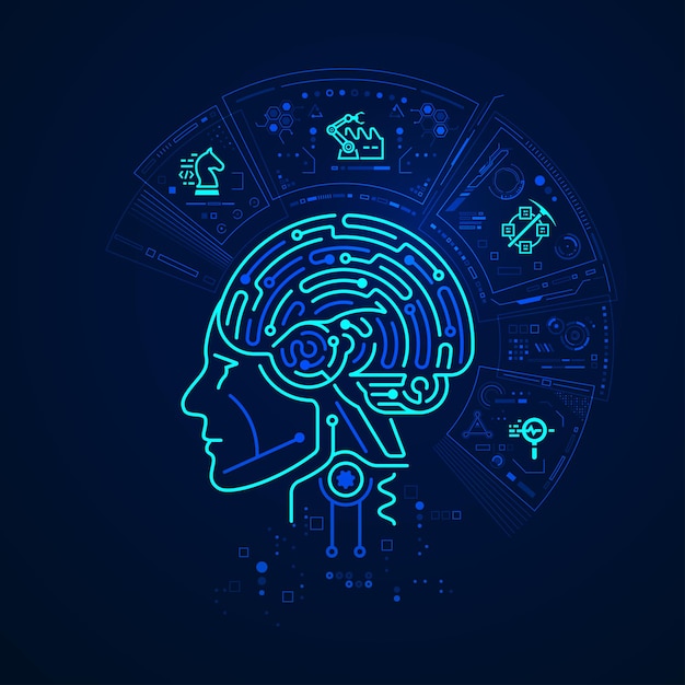 Concept of machine learning or deep learning, graphic of artificial intelligance with cyber technology interface