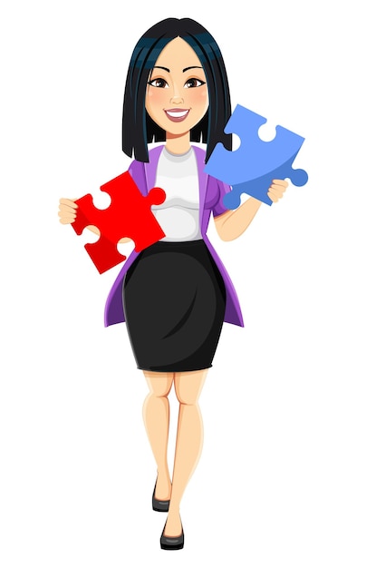 Concept of modern young asian business woman cartoon character businesswoman solving a problem