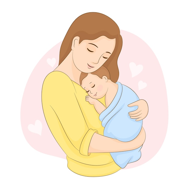 Concept of mother's day sweet and kind mother embracing baby