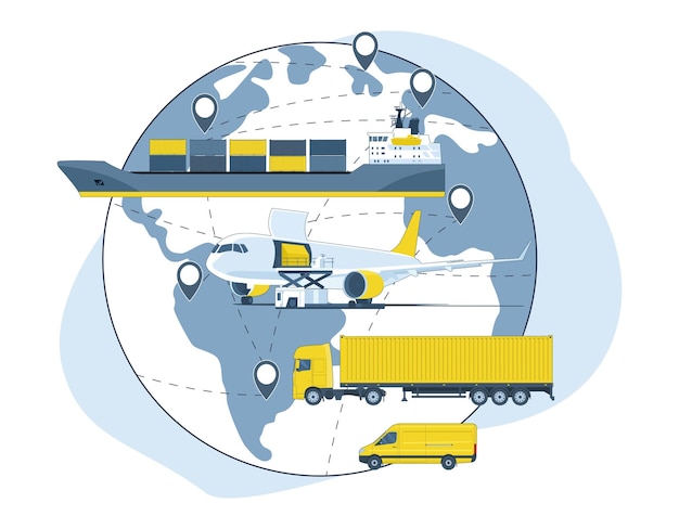 The concept of multimodal transportation vector illustration