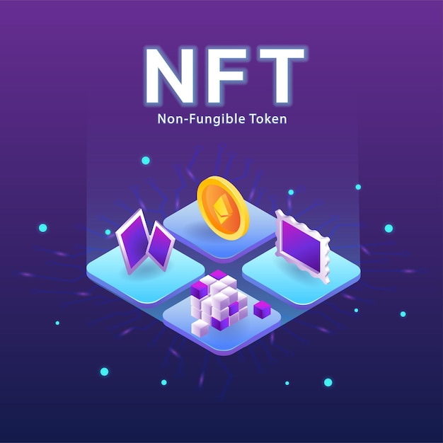 NFTの概念、暗い背景にネットワークベクトルを持つ非代替トークン