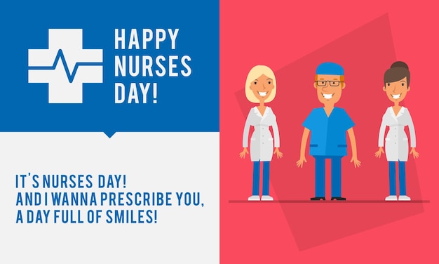 Concept Nurses Day Group People Two Womans and Men Nurse. Vector Illustration. People Character.