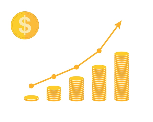 동전과 화살표 벡터 일러스트와 함께 소득의 개념