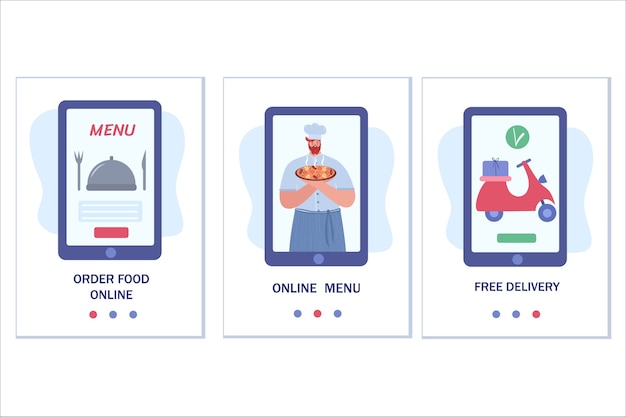 Concetto di ordinazione di cibo online. modello per applicazioni mobili. con posto per il tuo testo.