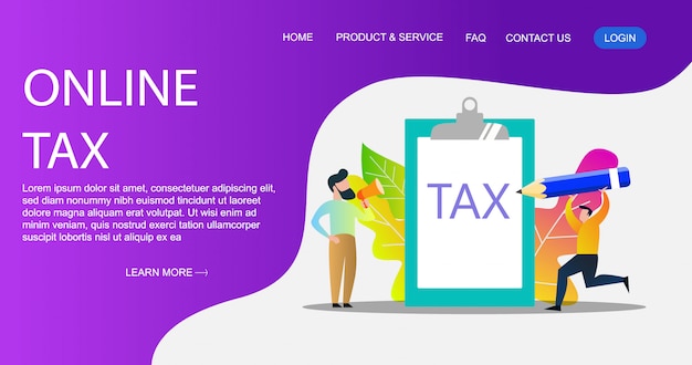 Vector concept of online tax payment illustration, people filling tax form, can use for, landing page, template, ui, poster.