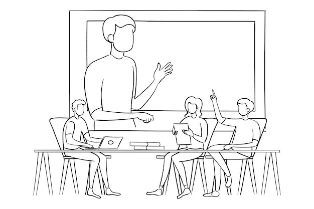 Vector concept of online teaching and training hand drawn design illustration