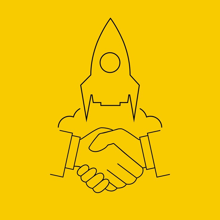 Vector concept opstarten handdruk zakenlieden als symbool starten van een nieuw zakelijk project vector illustratie minimale vlakke stijl ontwerplijn lancering van handdruk teamwork webbanner en gedrukte materialen