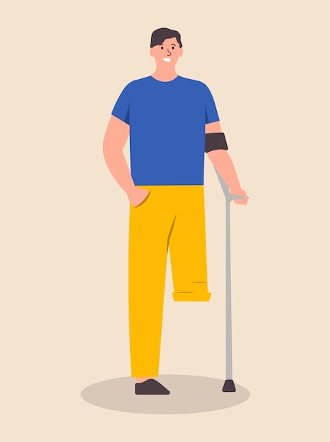 Vector concept people with disability man this is an inclusive illustration of a man with crutches