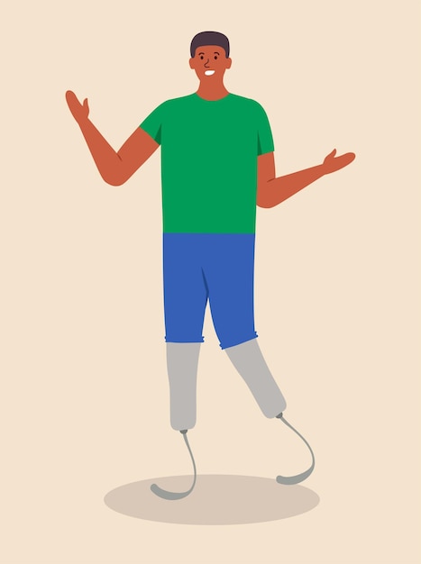 Концепция Люди с инвалидностью Это инклюзивная иллюстрация человека с протезами ног