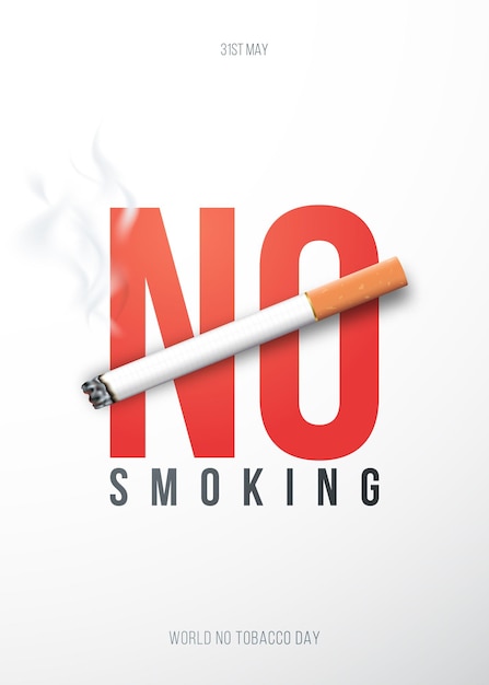 Vector concept placard with 3d realistic cigarette and text no smoking stop smoking design stock vector illustration