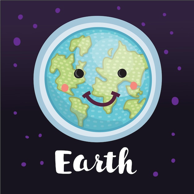 Vector concept planet earth globe met een lief schattig gezicht lachend