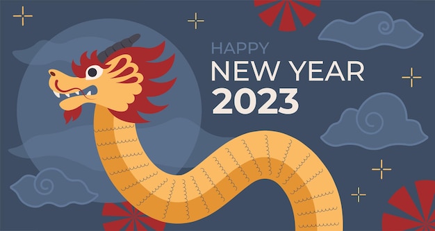 Концепция открытки с драконом Cogratulation с векторной иллюстрацией китайского Нового года в плоском стиле