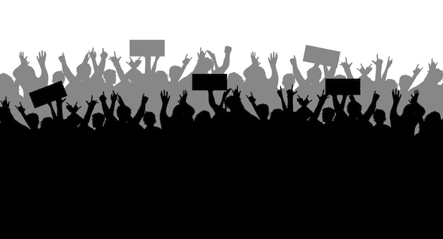 Concept of protest and strike, demonstration and revolution.\
silhouettes of crowds of people with banners in hand. political and\
human rights protests. political demonstrations. vector\
illustration