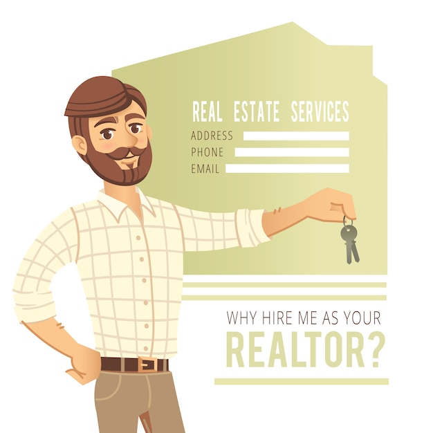 The concept of real estate services. Agent showing a house.