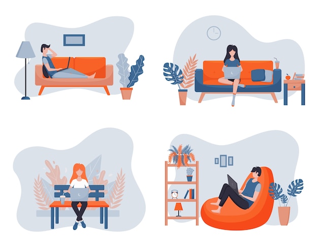 Vector the concept of remote work. freelancers work at home